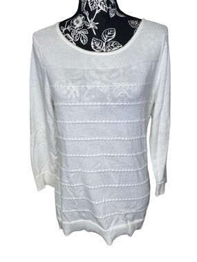 Croft & Barrow White Pointelle Knit Sweater Lightweight Scoop Neck Cottagecore